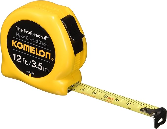 Komelon 4912IM The Professional 12-Foot Inch/Metric Scale Power Tape, Yellow, (Pack of 4)