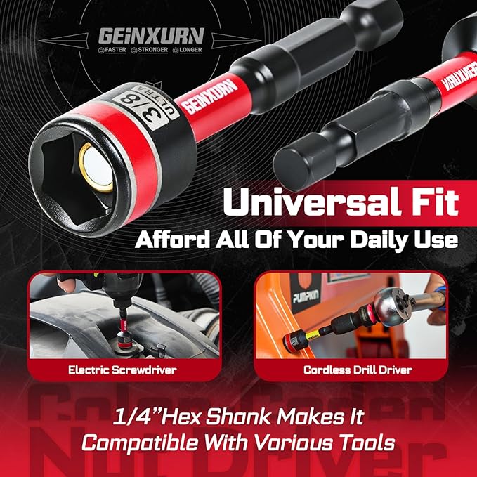 Geinxurn 25Pieces Magnetic Nut Driver Set for Impact Drill Metric and SAE Sizes with Plastic Tool Box Storage, Built for Professional & DIY Projects