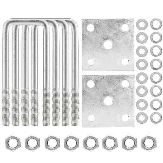 Hot-dip Galvanized Zinc Square U Bolt Kit for Boat Trailer Axle Leaf Springs, for 2x2 Axle - 4 3/4" Long,2 inch Wide Square U-Bolts with Nuts and Frame Plate for Trailer Automobiles Trailer.