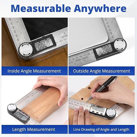 Digital Angle Finder Protractor, 7inch 200mm Angle Gauge Professional Measuring Tool, Third Generation Adjustable Angle Ruler, Quick Display for Carpentry Construction (Stainless Steel)