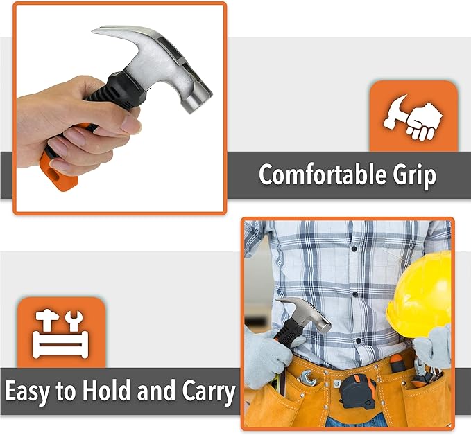 Mr. Pen- Claw Hammer, 8oz, Orange, Magnetic, Small Claw Nail Hammer for Women for Camping, Wood Working, House Repairs, Claw, Stubby, Tack