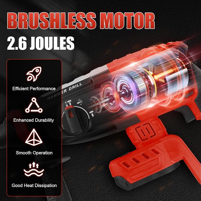 Cordless Rotary Hammer Drill (Tool Only) Compatible with Milwaukee M18 | 2.6J Impact | SDS-Plus Chuck | 4-Mode | Brushless Motor (Battery not Included)