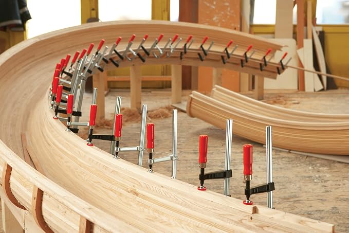 BESSEY Light Duty Tradesman's Bar Clamp - 2.5x12 In - TGJ2.512 - Woodworking Clamps with Wooden Handle, Ideal for Home Improvement & Workbench Projects, carpentry and Cabinetry, Black & Red