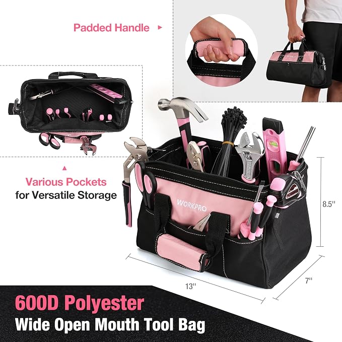 WORKPRO 277PCS Pink Tool Set, Portable Home Repairing Tool Kit for Women
