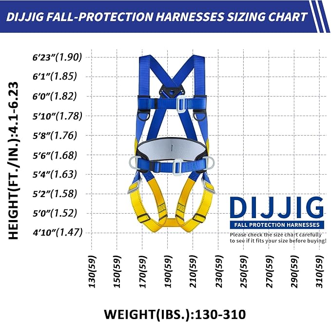 DIJJIG Full Body Safety Harness Kit OSHA/ANSI Compliant for Roofing | Includes internal shock-absorbing lanyard, orange harness for construction, durable and ready for fall protection