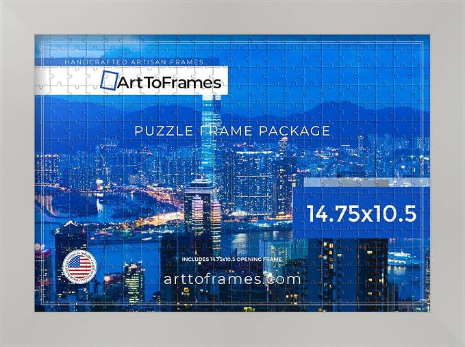 ArtToFrames Puzzle Frame for Buffalo Games 48, 72, 100 Piece Jigsaw Puzzles, 14.75x10.5 Inch (37x27 cm), Antique White Engineered Wood with Regular Glass, Ready to Hang Puzzle Display