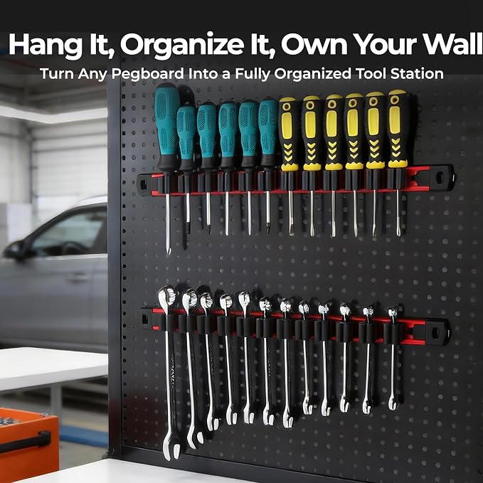 Reniteco Magnetic Screwdriver & Wrench Organizer, 12-Slot Tool Holder | Heavy-Duty Aluminum Alloy Rail Tool Holder, Flexible High-Tension Tool Clips, Magnetic Base, Tool Box Drawer or Wall Mount