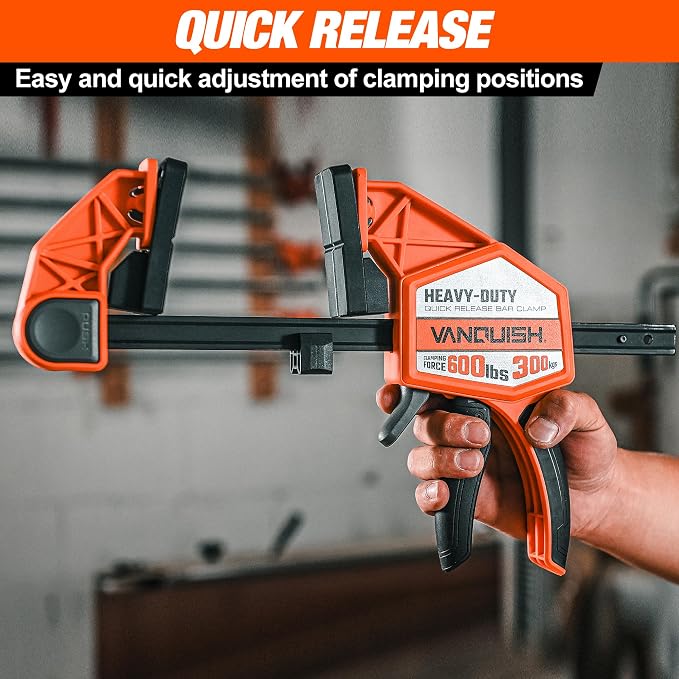 VANQUISH 12" One Hand Clamp/Spreader, 600Lbs Clamping Force, 3.4in. Throat Depth Heavy Duty Quick Release Bar Clamps, Tools & Equipment for Woodworking, Carpentry, Home Improvement, DIY