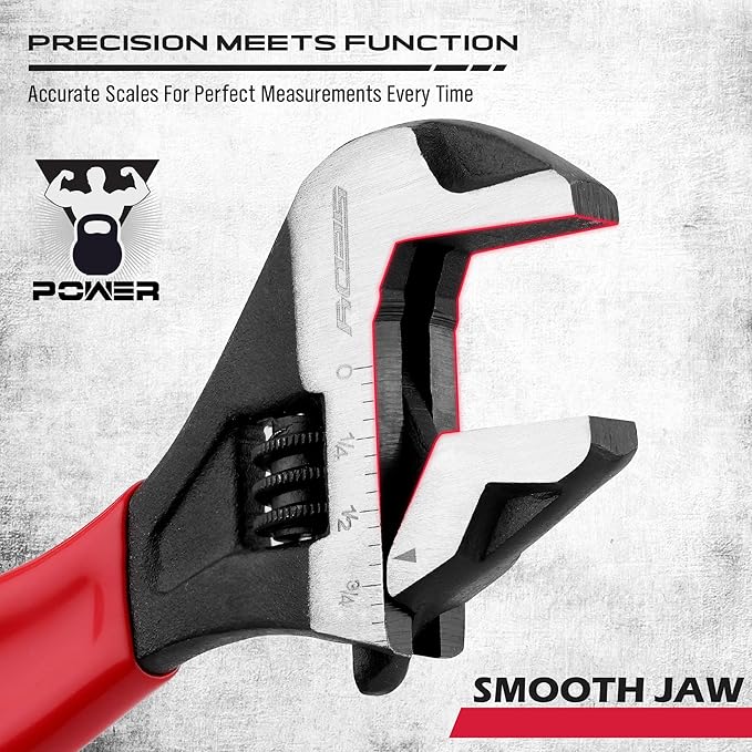 SEDY 6" Adjustable Wrench Pipe Spanner: Wide Jaw Black Oxide Wrench With Cushion Grip, Laser Marked Metric & SAE Scales, CR-V Steel, for Professionals