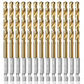 13PC 1/4" Titanium Coated Twist Hex Shank Drill Bit Set, 135 Degree Tip HSS Drill Bit Sets, Impact Driver Drill Bits for Wood, Steel, Metal, Plastic with Quick Change Design