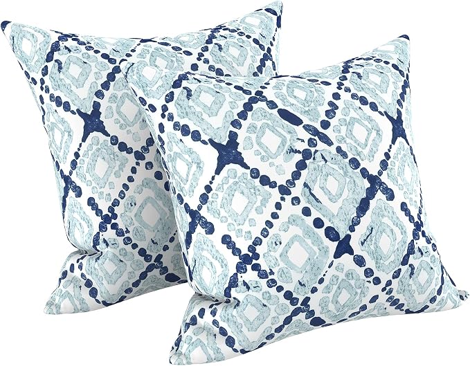 LVTXIII Outdoor Throw Pillows, Decorative Throw Pillows with Inserts, 20"x20" Square Pillows for Bed, Couch, Sofa and Patio Furniture, Set of 2, Boho Geometry Blue