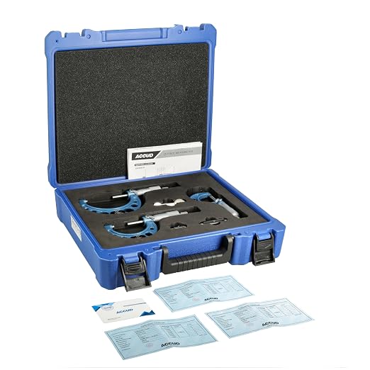 Outside Micrometer Set, 3 Pieces 0-1", 1-2", 2-3", 0.0001" Graduation, Ultra-Precision Machinist Tools, Carbide Tips, Vernier Scale, Ratchet Stop, Includes Case