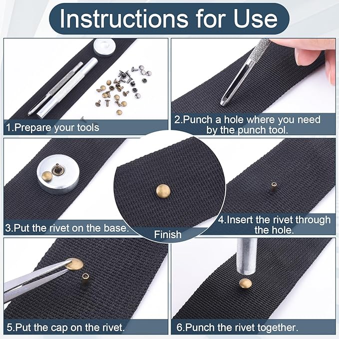 7pcs Rivets Setting Tool Kits, Metal Rivet Punch Tool for Install Leather Bag Belt Shoe Boot Hats Pet Collar Keychain Clothing