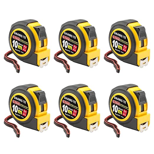 6 Pack Steel Measuring Tape, Tape Measure 33 ft, Measuring Tape Retractable, 33-Foot Basics Self-Locking Measurement Tape, Self Lock Auto Lock Tape Rule Imperial/Metric Tape Measure for Body