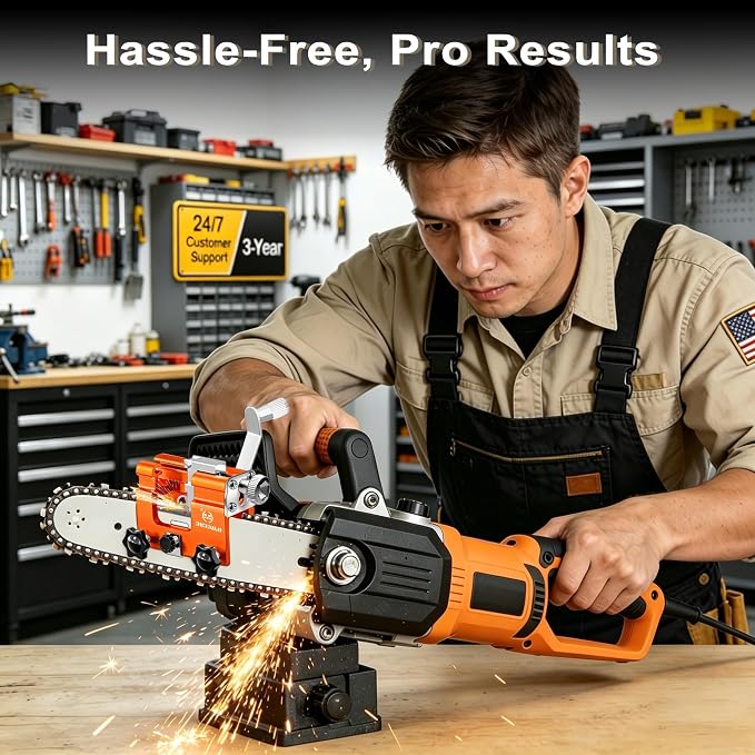Universal Chainsaw Sharpener Jig Kit, Portable Chain Saw Sharpener Tool with 10 Sharpening Steels, Hand Crank Chain Saw Blade Sharpener. Chainsaw Accessories for 4."- 22" Electric Chain Saws