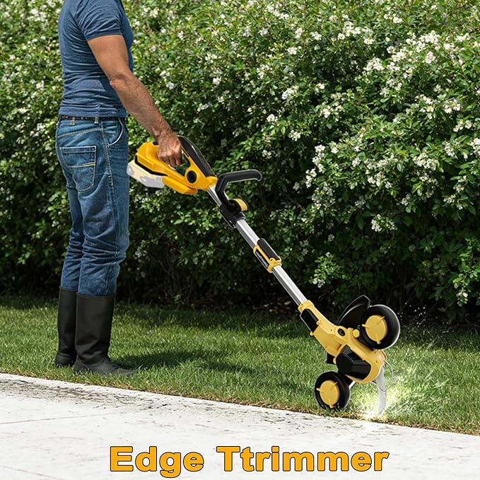 Electric Weed Wacker Eater Cordless Brush Cutter Battery Powered Weed Trimmer with Wheels 4 in 1 Brushless GrassTrimmer/Lawn Edge Compatible with Dewalt 20V Battery(Battery Not Included)