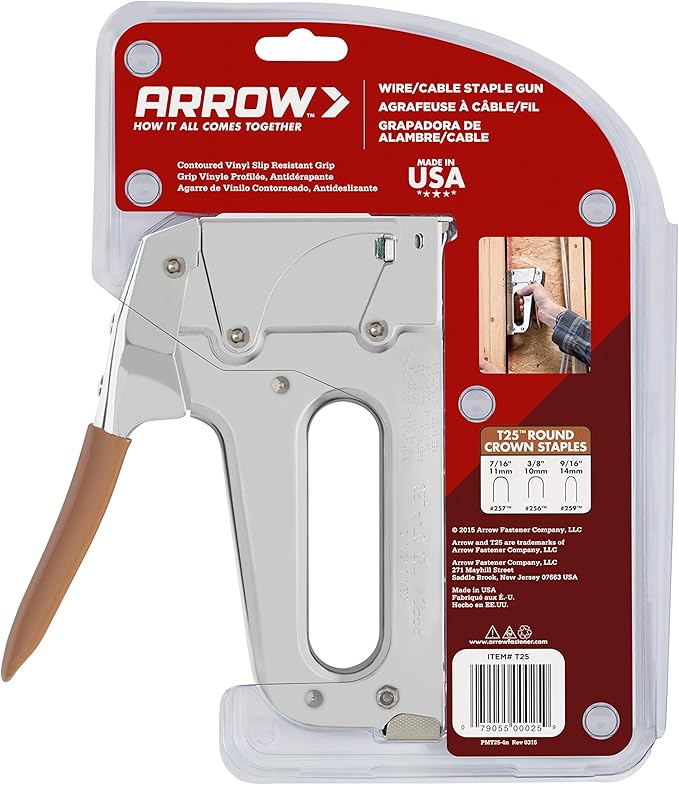 Arrow T25 Heavy Duty Staple Gun for Low Voltage Cables and Wires up to 1/4-Inch Diameter - Silver