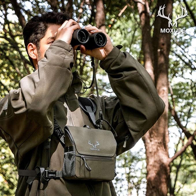 Binocular Harness Chest Pack: Bino Case, Magnetic Lid, Rain Cover | Silent one-hand access, water-resistant fabric, MOLLE webbing for hunting, birdwatching and hiking