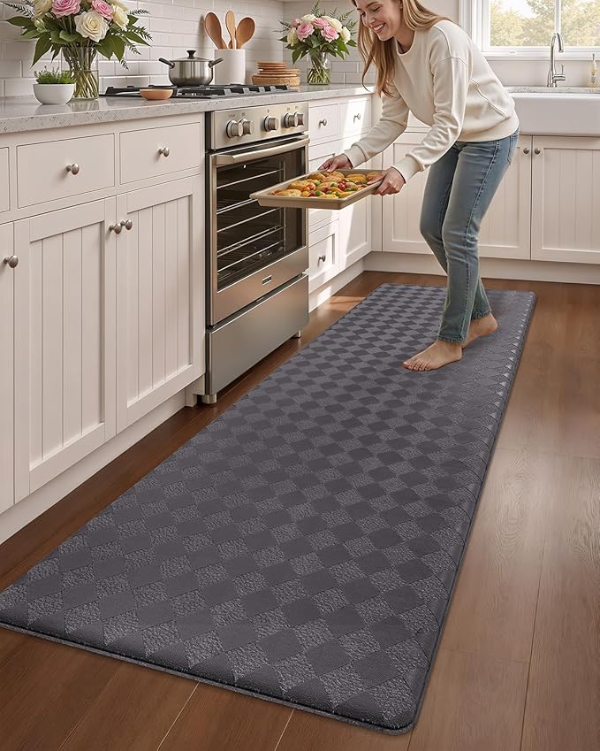 Color&Geometry Anti Fatigue Cushioned Kitchen Floor Mats,24"X87",Long Runner Rug Non Slip Waterproof,Memory Foam Padded Standing Mat for Front Sink,Grey