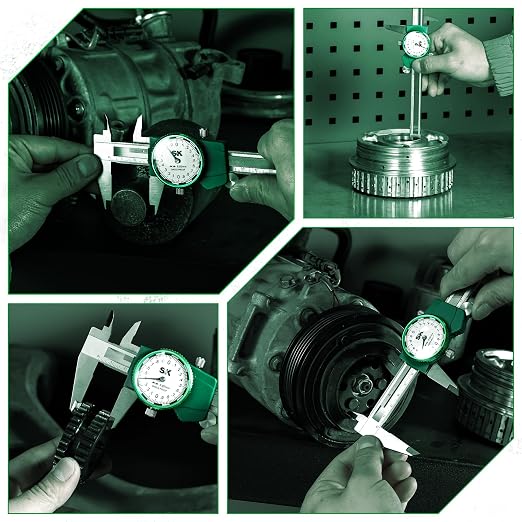SK Metric Dial Caliper, 150mm Caliper Measuring Tool with Shock-Proof Design, 4 Measurement Methods Stainless Steel Calipers, ±0.03mm Accuracy
