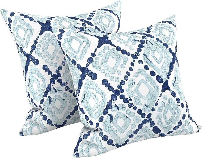LVTXIII Outdoor Throw Pillows, Decorative Throw Pillows with Inserts, 16"x16" Square Pillows for Bed, Couch, Sofa and Patio Furniture, Set of 2, Boho Geometry Blue