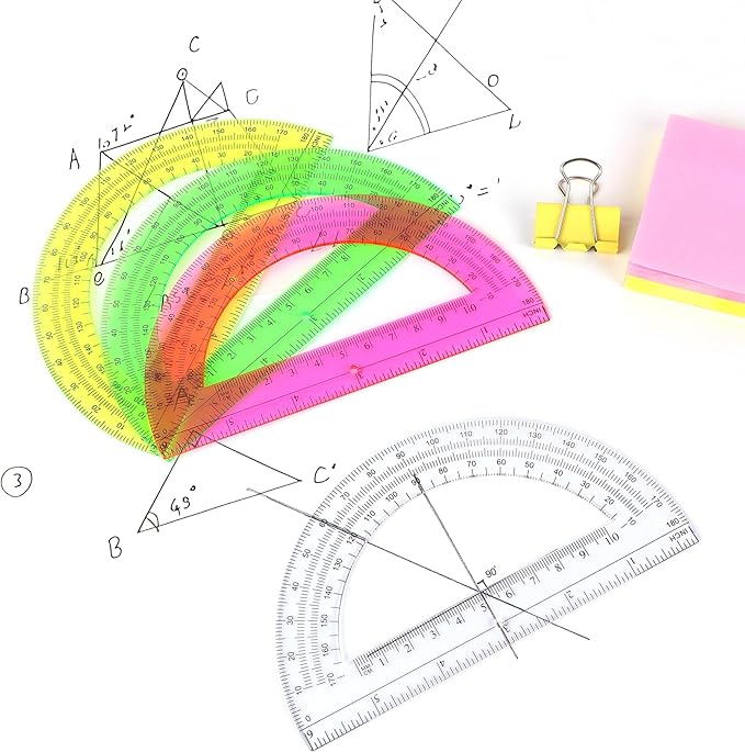 Unjoo Plastic Protractor Math Protractors 180 Degrees for Geometry Classroom Student School Office Supplies, 6 Inch, Pack of 2 (Yellow)