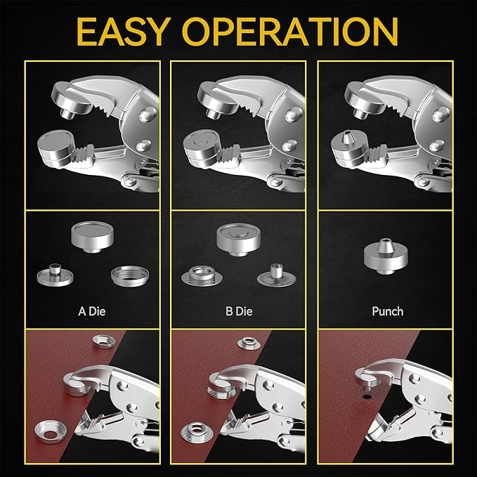Reneklon Heavy Duty Snap Fastener Tool Kit w/3 Dies & 20 Snaps - Adjustable Press Pliers for Boat Covers, Canvas, Tarps, Leather Repair | Labor-Saving Professional Installer