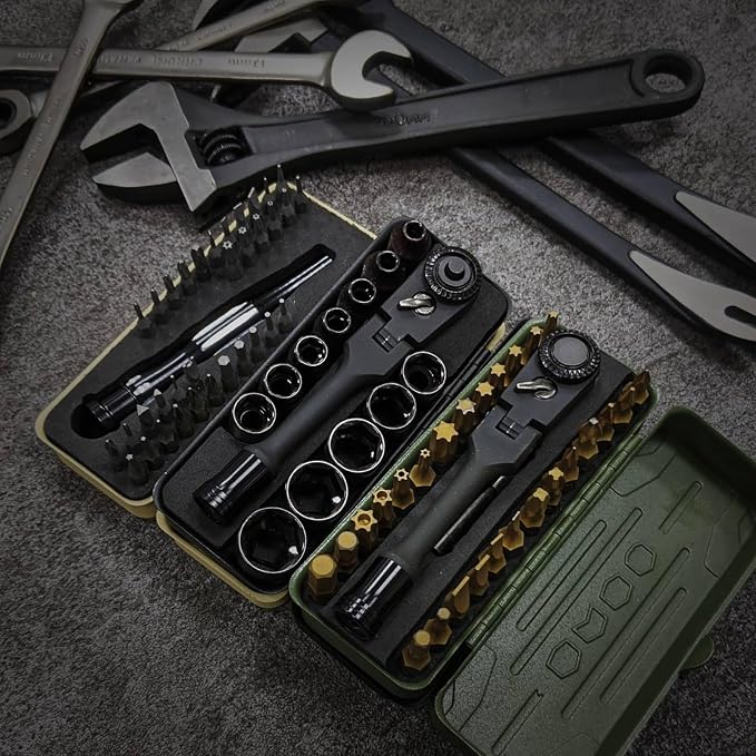 KESI Tool 77-Piece Torx bit Set Fully Armed Set with Waterproof Camera Hard Protective Case with 29-Piece 1/4" Multi Function Bits Set & 13-Piece 1/4" Spline Set & 35-Piece Precision Bits Set (Green)