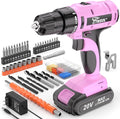 20V Cordless Pink Drill Set with Battery & Charger, 2-Speed Power Drill for Women, Pure Copper Motor, 250 In-lbs, 3/8" Keyless Chuck, Tool Kit for Home DIY（Pink）