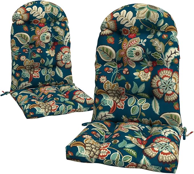 LVTXIII 2 Pack Outdoor Adirondack Chair Cushions, 44x19x4 Inch Water Repellent Patio Cushions for Rocking Chairs, Thick Tufted High Back Seat Cushion Set, Peacock Blue