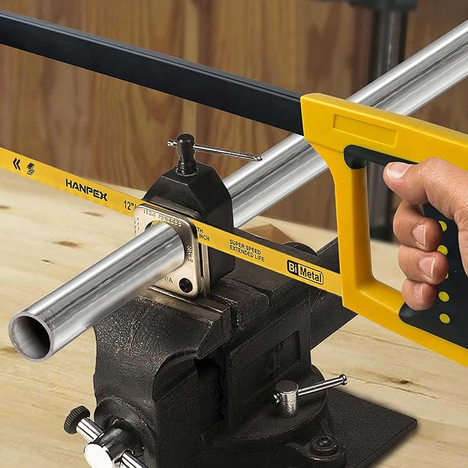 Hanpex 12inch High-Tension Hacksaw Frame with 24 TPI Bi-metal Blade, Hand Saw Suitable for Metal, wood, PVC, Carpentry