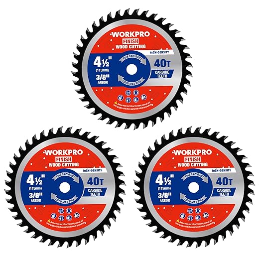 WORKPRO 4-1/2 Inch Woodworking Circular Saw Blade, 40T General Purpose Wood Cutting, Thin Kerf, Carbide Tipped, ATB Tooth, 3-Pack