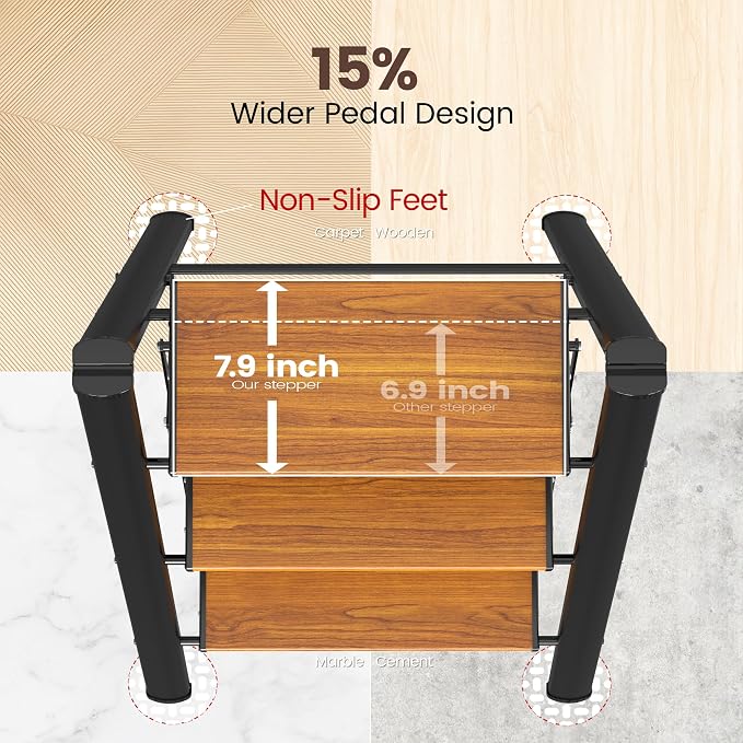 HBTower Step Ladder,Lightweight Aluminum Folding Step Stool with Anti-Slip Wide Pedal,330lbs Capacity Step Ladder for Household,Kitchen,Office - BlackWoodgrain