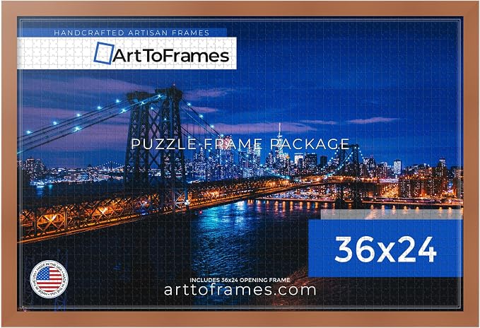 ArtToFrames Puzzle Frame for Buffalo Games 50 Piece Jigsaw Puzzles, 36x24 Inch (91x61 cm), Burnt Umber Engineered Wood with Economy Acrylic, Ready to Hang Puzzle Display