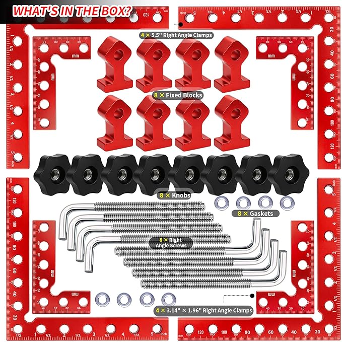 Corner Clamps for Woodworking, 8PCS 90 Degree Right Angle Clamps with Storage Box, 4PCS 5.5" & 4PCS 3.14" Aluminum Alloy Positioning Squares Woodworking Tools for Cabinets, Frames, Drawers