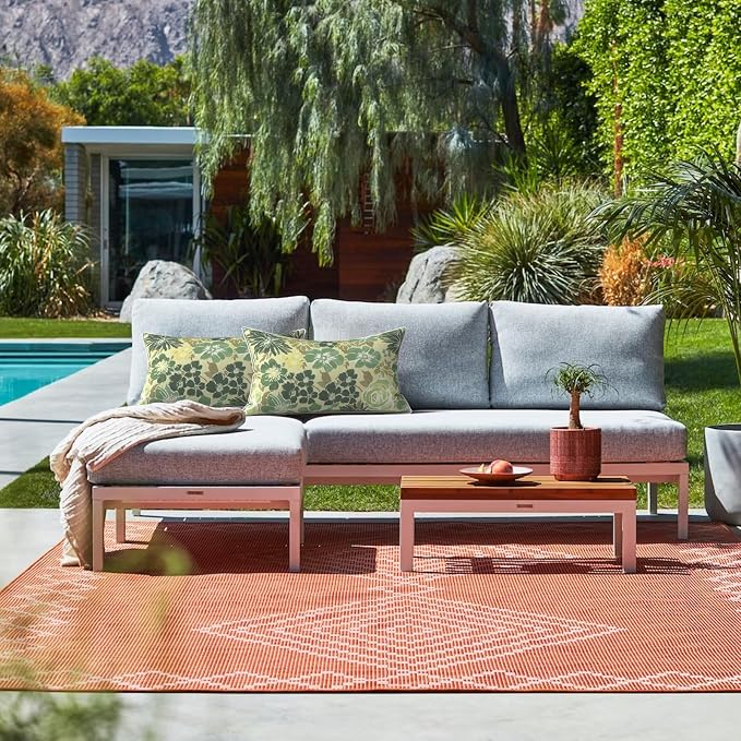 LVTXIII 2 Pack Outdoor Lumbar Pillows 12x20 Inch with White Piping, Fade Resistant Support Throw Pillows with Inserts for Patio Furniture, Sofa, Chair, Green Rose