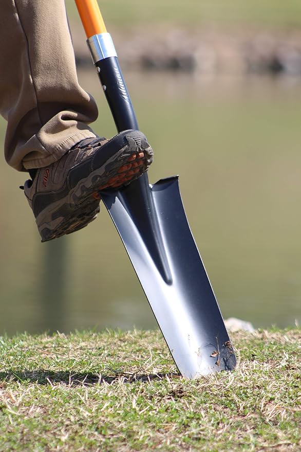 Ashman Drain Spade Shovel (1 Pack) - 48 Inches Long Handle Spade with D Handle Grip - Durable Handle with a Thick Metal Blade - Multipurpose Premium Quality Orange Shovel.