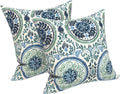 LVTXIII 2 Pack Outdoor Pillows 18x18 Inch, Square Throw Pillows with Inserts, Decorative Water-Repellent Pillow Cushions for Patio Furniture and Garden Sofa, Coastal Medallion
