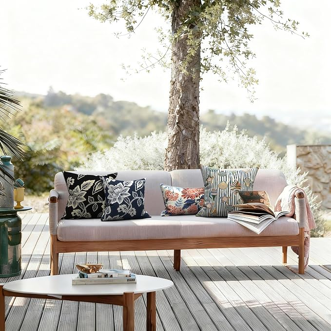LVTXIII Outdoor Throw Pillows 16x16 Inch, Set of 2 Square Decorative Pillows with Inserts for Patio Furniture, Porch Chair, Garden Sofa, Elegant Vines Navy