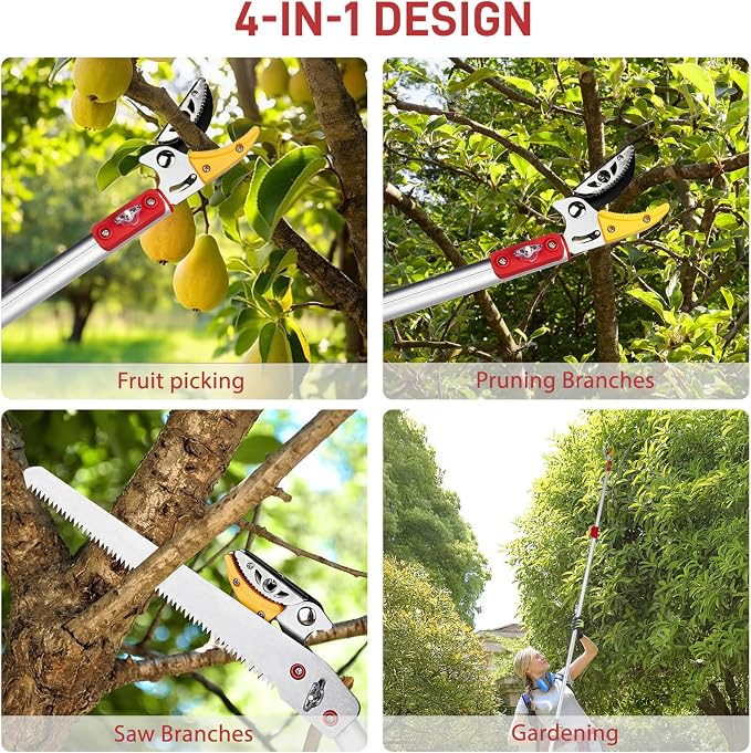 VINGLI 4-in-1 Telescopic Tree Trimmer, Extendable Pole Pruner with Adjustable Handle, Safety Lock & Removable Saw Blade, Branch Cutter, Fruit Picker, Cutting Diameter Up to 1/2 Inch (5.9-9.8FT)
