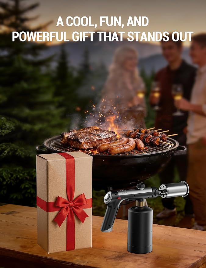 ThermoMaven Propane Torch with One-Touch Max Fire, Cooking Blow Torch Gun with Safety Lock, Charcoal Lighter, Flame Thrower, Gas Welding Kit Kitchen Food Torch Head for Grill, Sous Vide, BBQ, Black