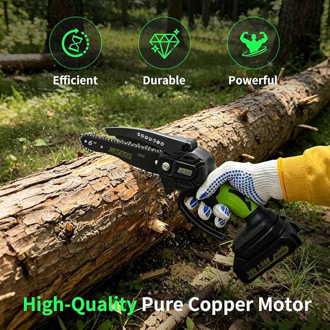 6 Inch Mini Chainsaw Cordless, 6 Inch Handheld Electric Chainsaws with 2*Batterie 3*Chains 2*Guide Bar, Small Chain Saw Battery Powered for Garden and Tree Trimmer, Ideal Gift for Elder, Women, Man
