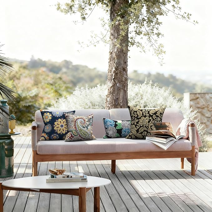 LVTXIII Outdoor Throw Pillows 16x16 Inch, Set of 2 Square Decorative Pillows with Inserts for Patio Furniture, Porch Chair, Garden Sofa, Vibrant Paisley