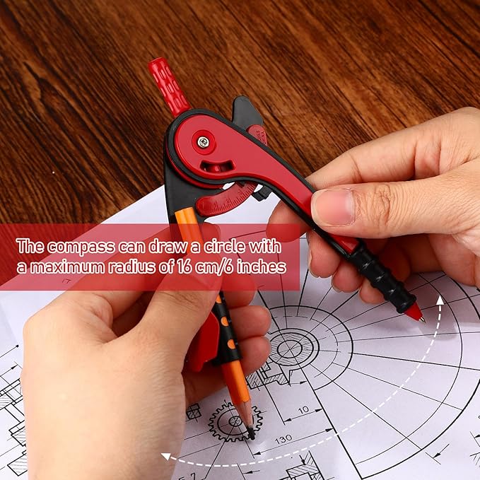 Zonon Student Protractor and Compass Set, Student Geometry Math Set Drawing Compass and 180 Degree 6 Inch Protractor with Swing Arm for Drawing Measuring School Office(Red)