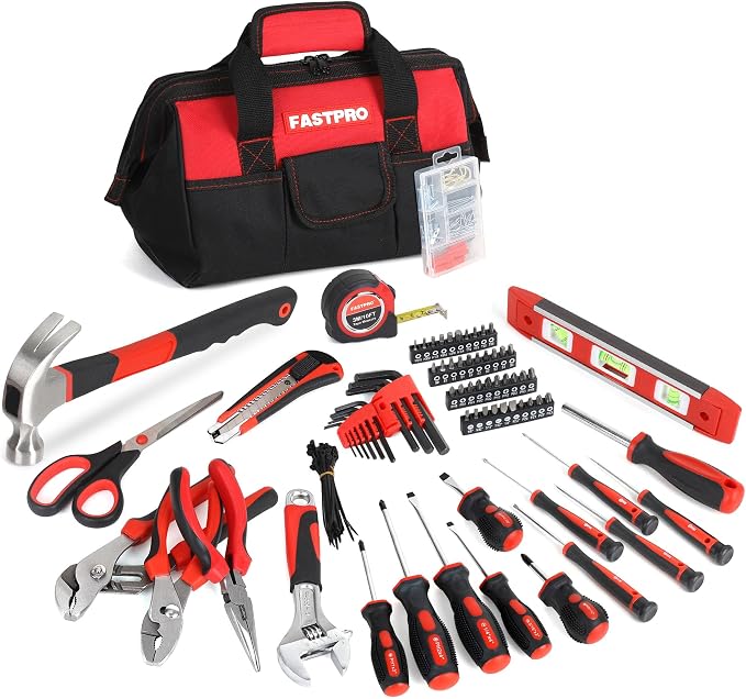FASTPRO 220-Piece Home Tool Set, Household Repairing Tool Kit, Red