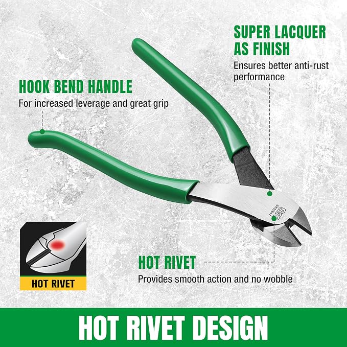 SK 9-Inch Angled Diagonal Pliers, Heavy Duty Side Cutters, Premium CR-V Steel Construction, Diagonal Cutting Pliers with Hook Bend Handle