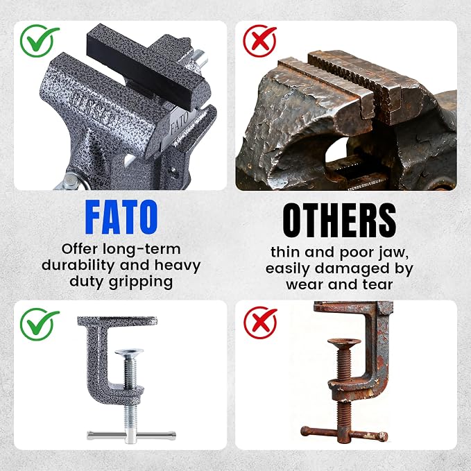 FATO 3” 360° Clamp-On Table Vise, 800LB Clamping Force