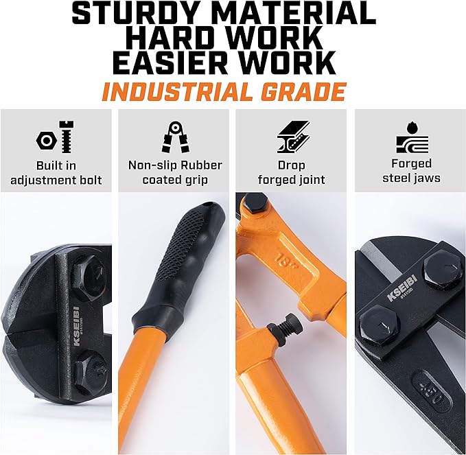 KSEIBI 141600 Heavy-Duty Large Size Bolt Cutter 42" for Cutting Fence, Steel Wire, Chain, Screws, Rivet, and Padlock, Metal Rods with Soft Grip Rubber Ergonomic Handle Cutters 1050mm