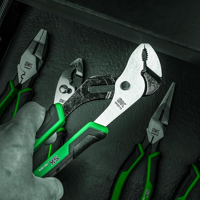 SK 8'' Water Pump Pliers, Serrated Jaws Groove Joint Pliers, CR-V Steel | 5 Positions UP to 1.3'' Jaw Capacity, Ergonomic Anti-slip Handle for Comfortable Grip