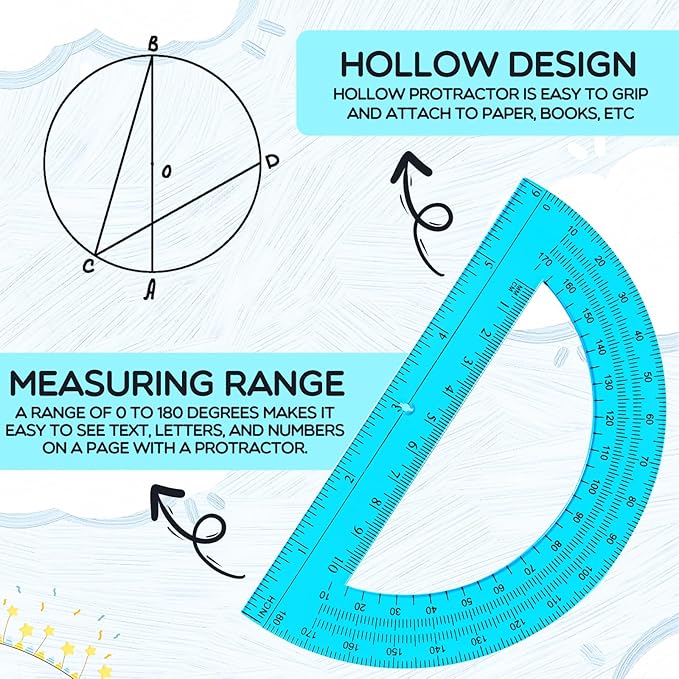 EBOOT Plastic Protractor Math Protractors 180 Degrees, 6 Inch, Pack of 2 (Blue)